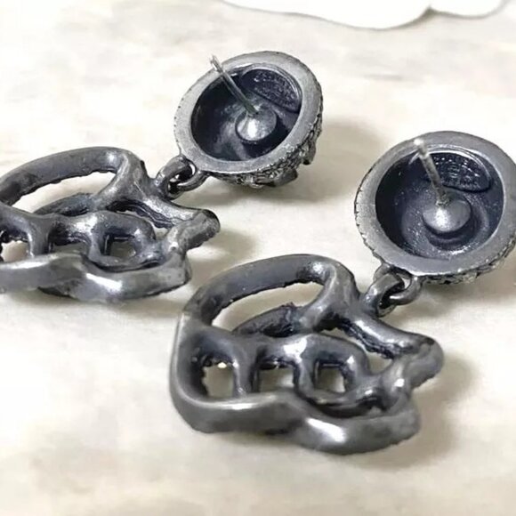 CHANEL CC Logos Rhinestone Camellia Dangle Earrings 00A Auth w/Box #1 - Picture 4 of 5